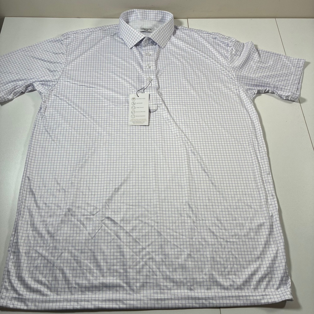 NEW Collars & Co Polo Mens 2XL White Purple Windowpane Check Performance Shirt - Picture 2 of 8